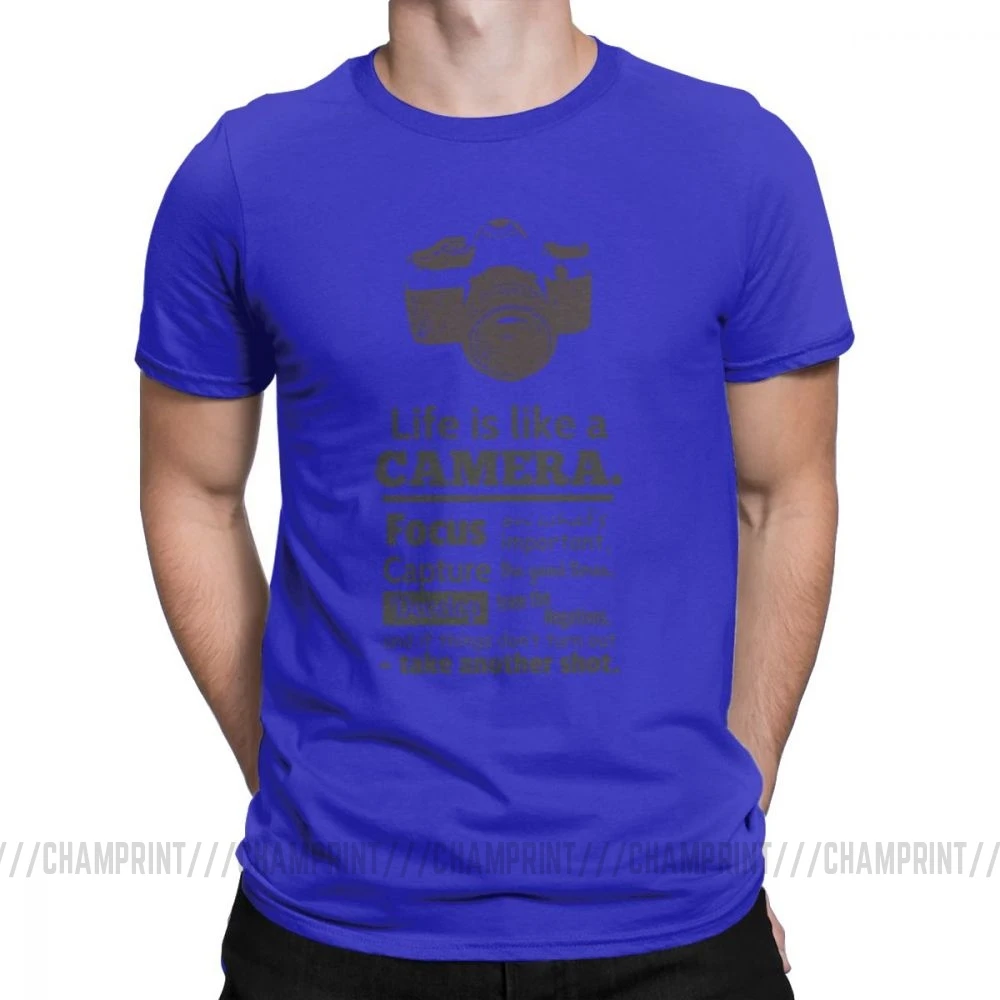 Vintage Chic Life Is Like A Camera Cotton Graphic T-Shirt for Men - Short Sleeve Tees, Plus Size Available