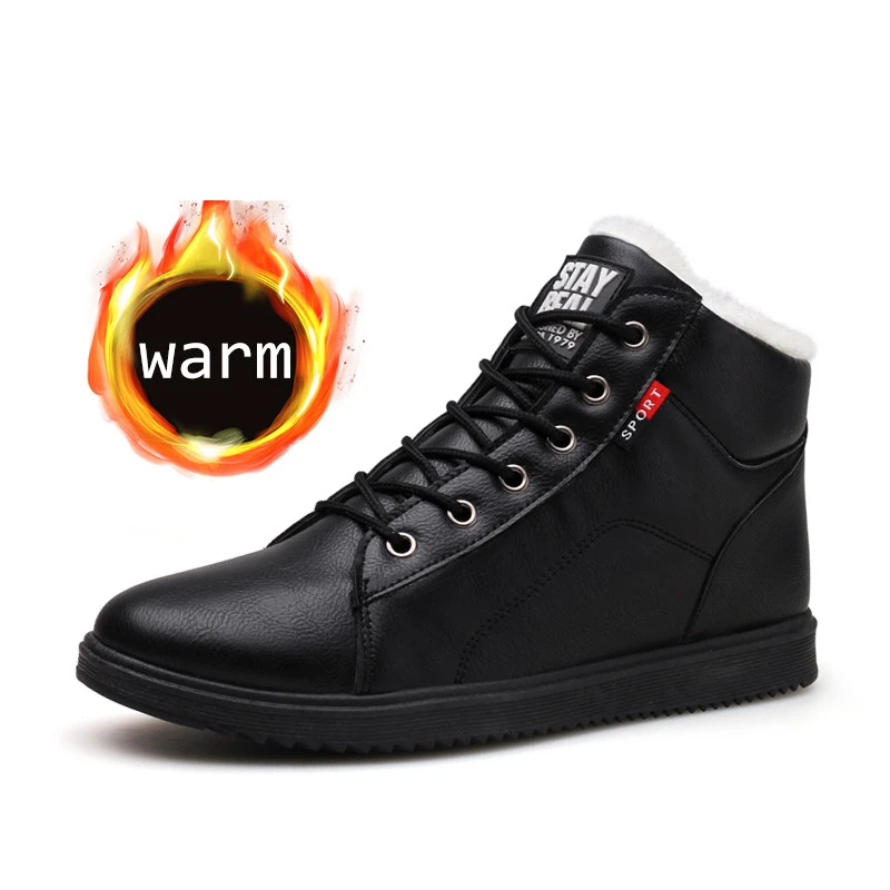 

Whoholl Brand 2019 Autumn Winter Leather Ankle Snow Men Boots Shoes With Fur Plush Warm Male Casual Boot Sneakers Pls Size 39-44