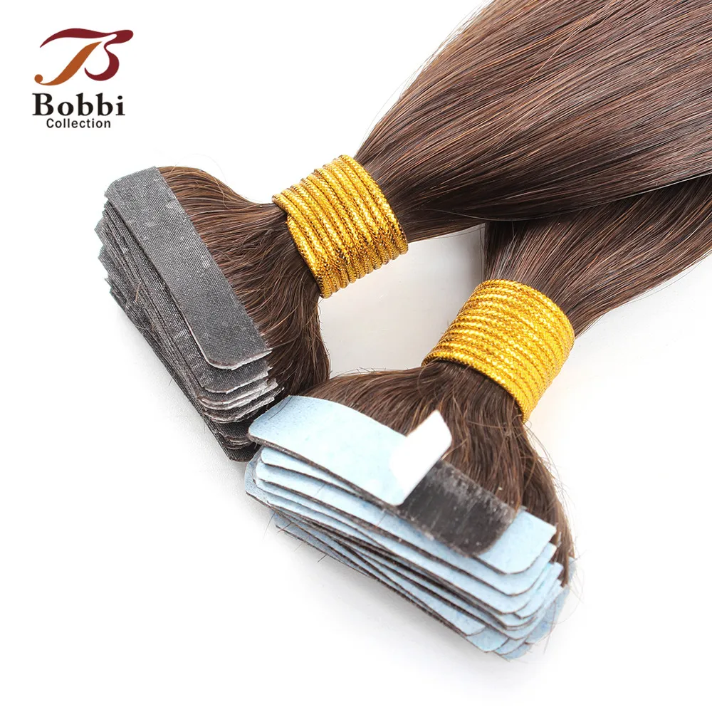 Bobbi ленты нарощенных волос Цвет 2 темно коричневый индийский Волосы remy прямые 50