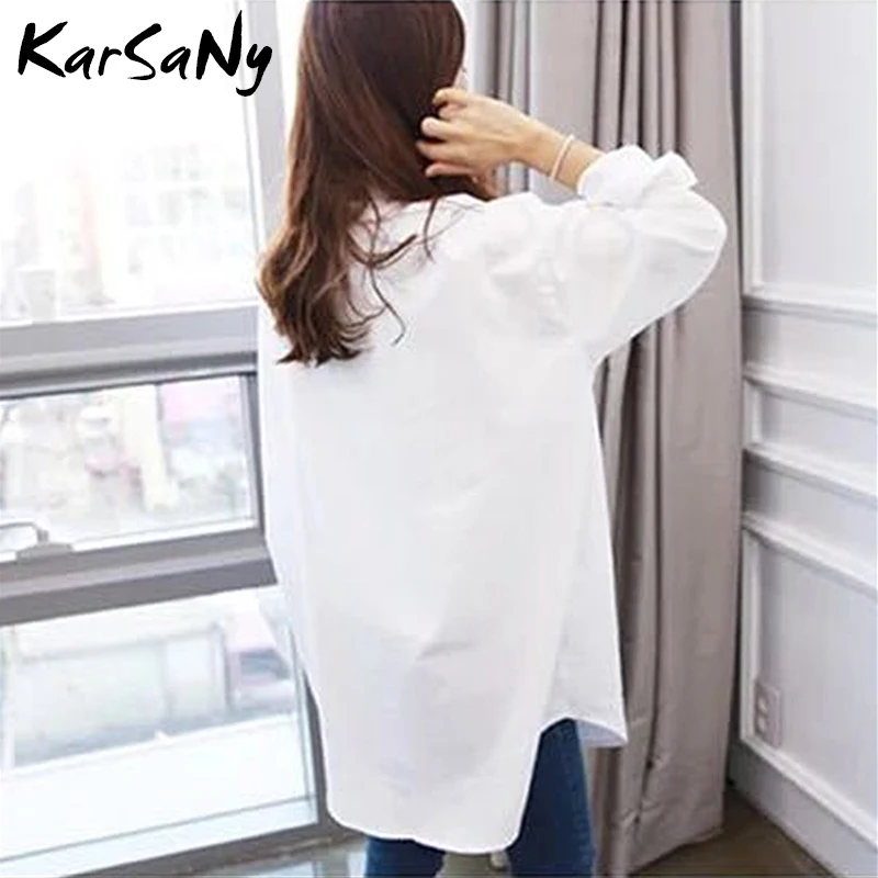 Women's White Shirt Oversize Cotton Femme Tops Plus Size 5XL Long Shirts For Women White Blouse Spring Long Sleeve Tunics Women 4