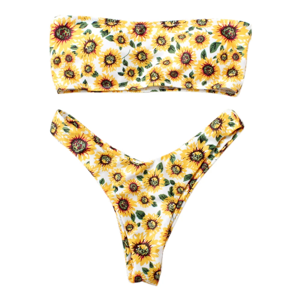 

Women Split Adults Bikini Set With Brief Summer Wire Free Holiday Swimsuit Sexy Slim Polyester Cactus Print