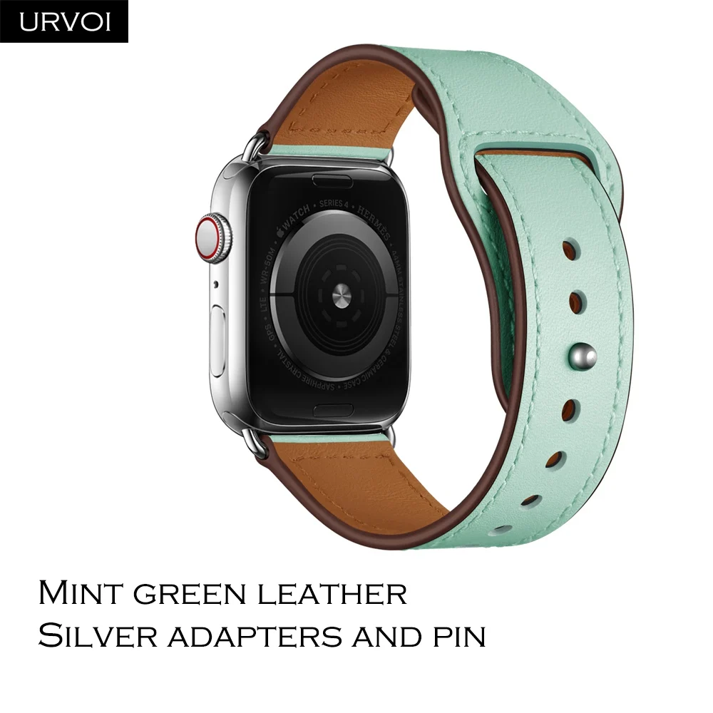Mint green S URVOI ремешок для apple watch серии 5/4 3, 2, 1, ремешок для наручных часов iWatch, большие размеры 40-44 мм спортивный ремешок из натуральной кожи Swift Pin& tuck ручной работы - Band Color: Mint green S