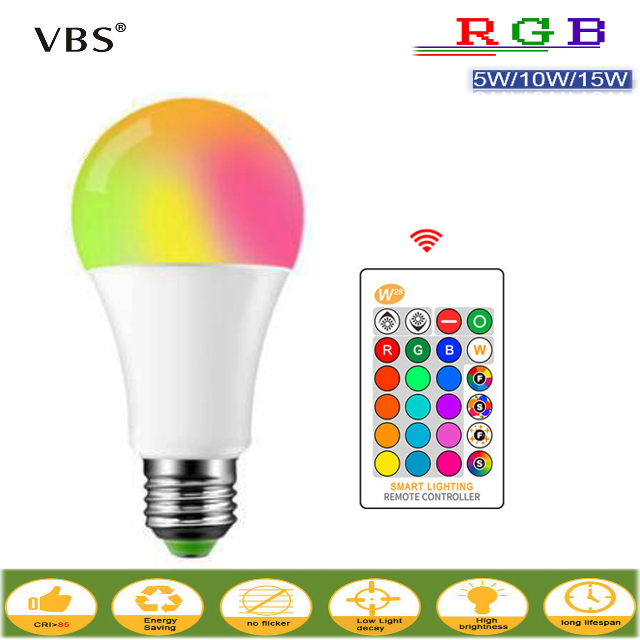 E27 Светодиодный светильник 5 Вт 10 15 RGB + белый 16 цветов светодиодный AC85 265V сменный с