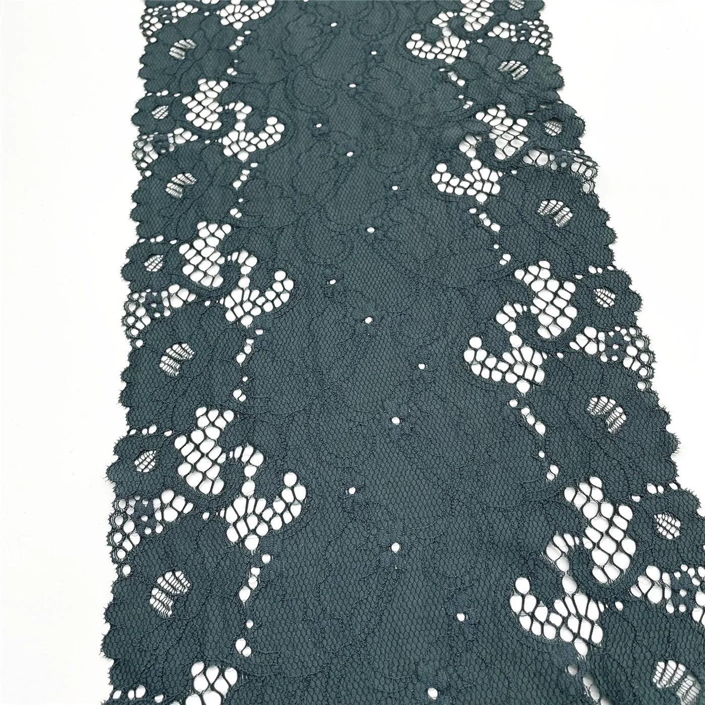 3y/lot Width 9 inch 23cm Dark Green Stretch Lace Trim 2