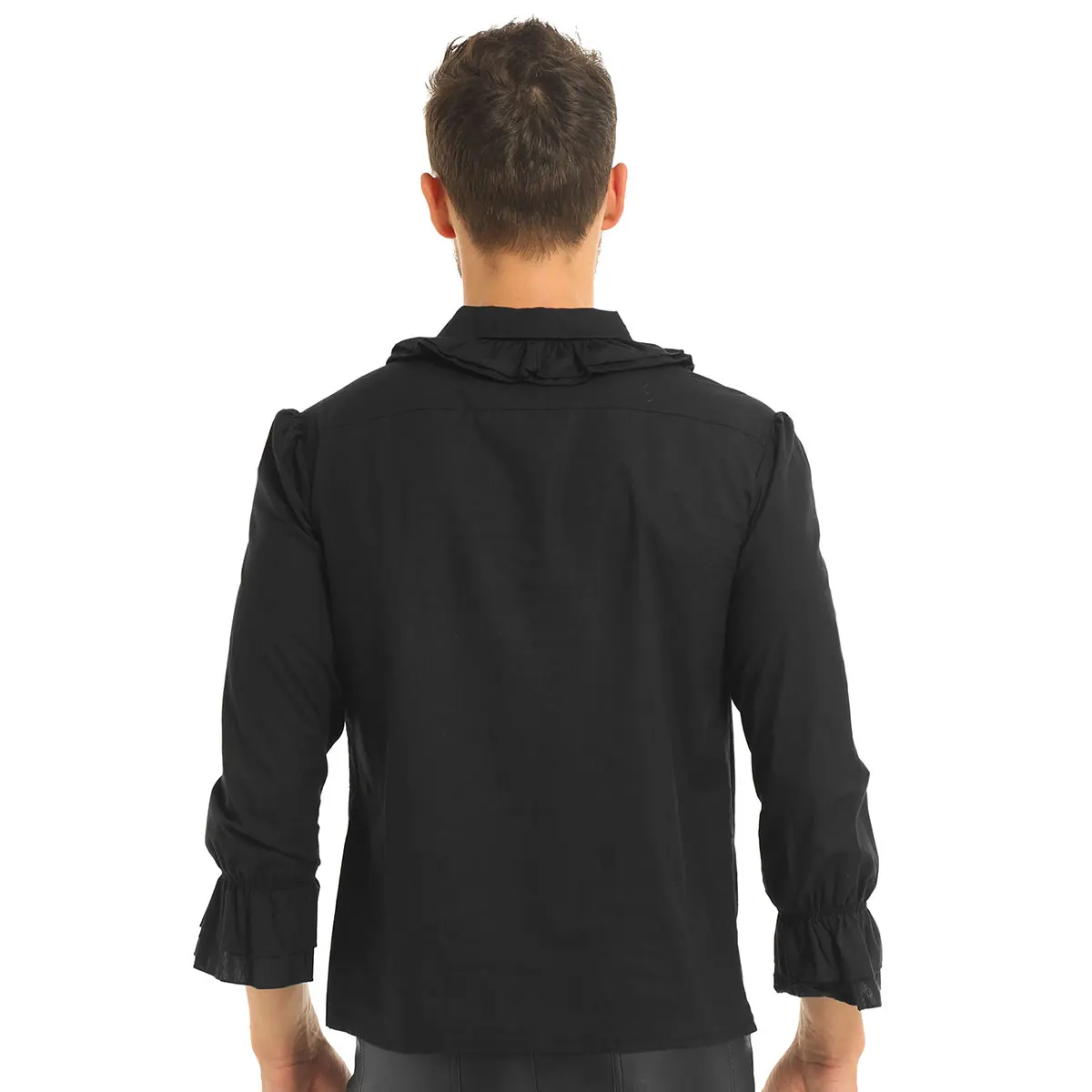 Men Turn-down Collar Long Sleeve Casual Shirt Lace-up Front Ruffled Gothic Steampunk Victorian Pirate Cosplay Shirt Blouses