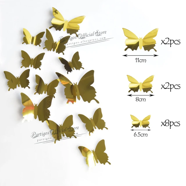 12Pcs 4D Hollow Butterfly Wall Sticker DIY Home Decoration Wall Stickers wedding Party Wedding Decors Butterfly Kids Room Decors gold 4