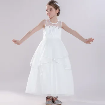 

Luxury White Long Flower Girl Princess Dresses Teenage Pageant Event First Communion Holy Formal Frocks Evening Party Ball Gowns