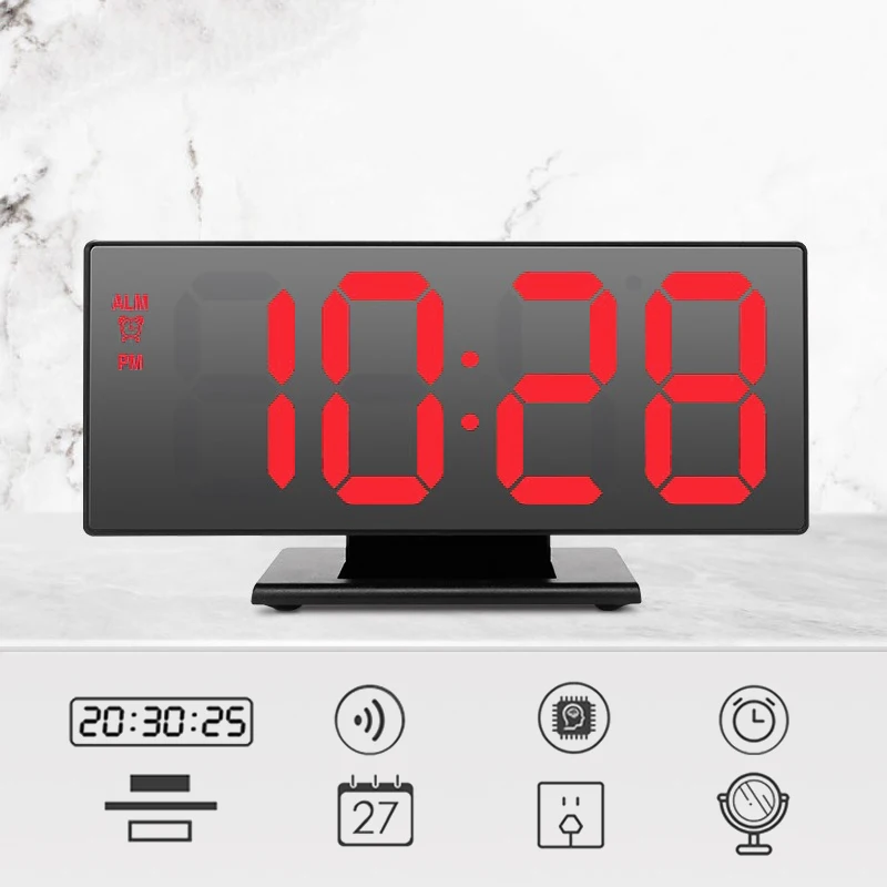 Creativity Digital Alarm Clock LED Mirror Clock Multifunction Snooze Time Display Night Light Desktop LCD Desktop USB Cable