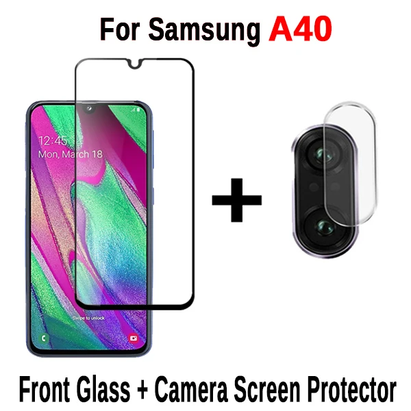 2-в-1 защитный Стекло для samsung Galaxy A50 A40 70 A30 A20 A10 закаленное Стекло& Камера объектив для samsung 50 Экран протектор - Цвет: For Samsung A40