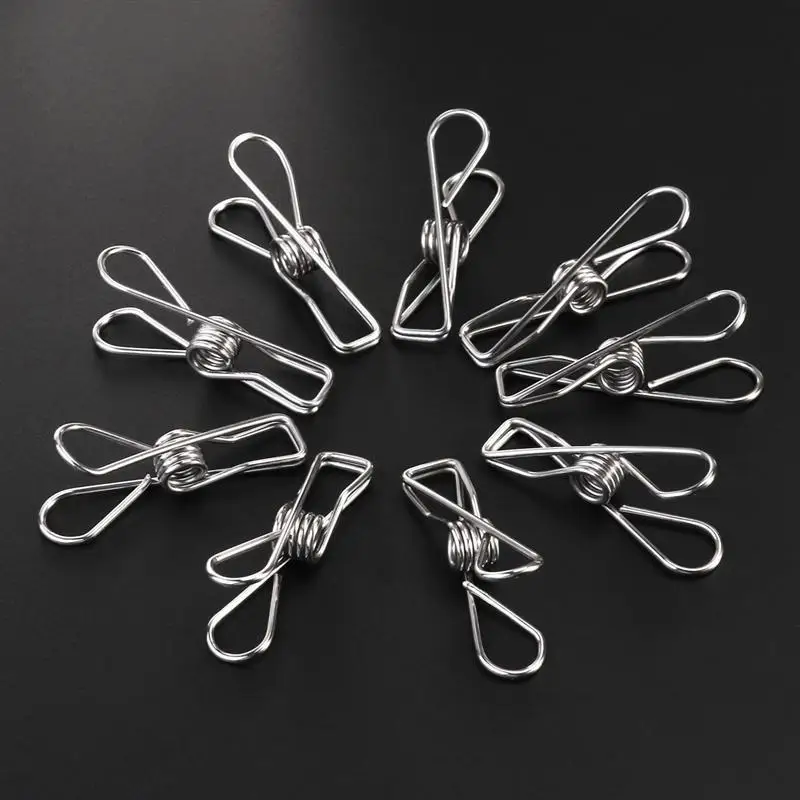 20pcs Multipurpose Stainless Steel Clips Clothes Pins Pegs Holders Clothing Clamps Sealing Clip Household Clothespin