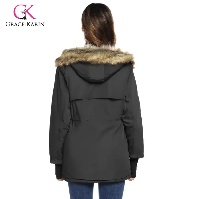 Grace Karin, Женская парка, зимняя теплая куртка, верхняя одежда, искусственный мех, пальто с капюшоном, флисовая подкладка, женская зимняя одежда, куртка и пальто, парка