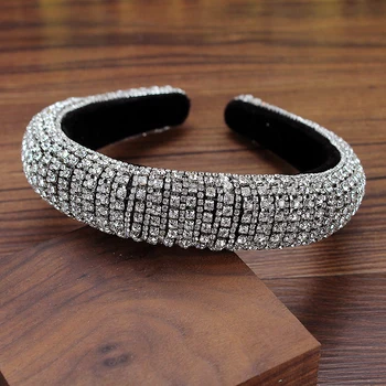 

Wide Sparkly Silver Color Clear Crystal Diamante Headband Rhinestone Headdress Sequins Women Hairband Fashion Hair Accessories