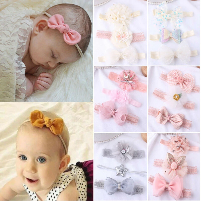 3pcs/Set Newborn Headband Ribbon Elastic Baby Headdress Kids Hair Band Girl Bow