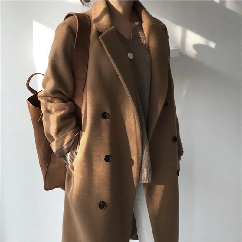brown Genayoa двубортные женские пальто, теплые женские пальто с длинным рукавом и куртки размера плюс, черная верхняя одежда, женское длинное зимнее пальто - Цвет: brown