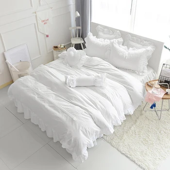 

100% Cotton White Blue Grey Bedding sets For kids Girls Queen Twin King size Duvet cover Bed sheet Bed skirt set Pillowcase