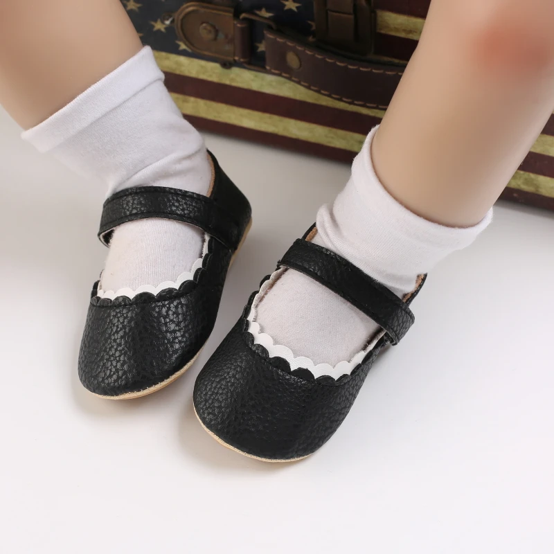 Infant Newborn Baby Girls Princess Non-Slip Floral Border Shoes Toddler Baby Soft PU Leather Prewalker Shoes Solid First Walkers