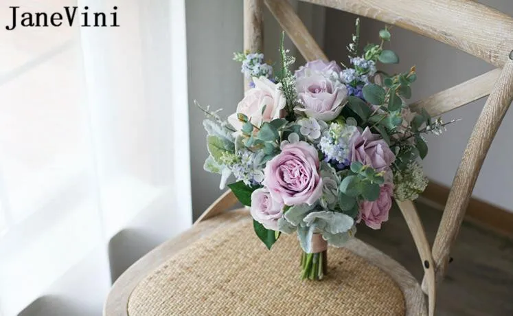 JaneVini Boquet Sposa фиолетовые Свадебные Цветочные букеты Morandi цвета шелковые розы Пион Свадебный букет невесты Peonias Ramo Novia