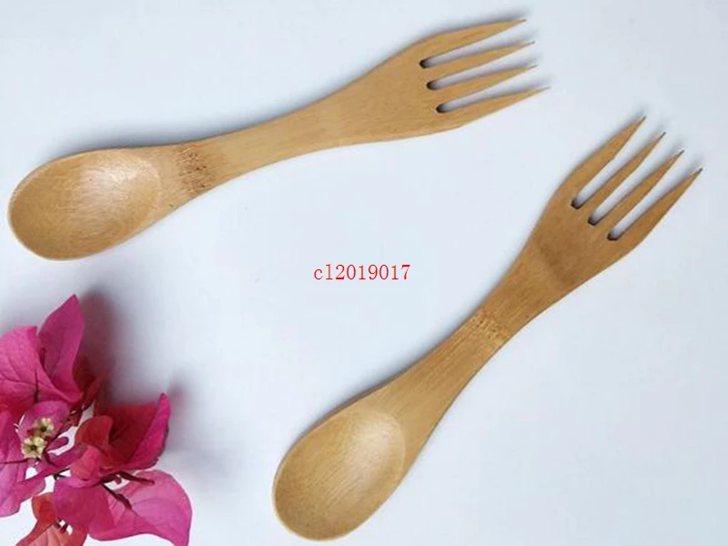 300pcs/lot Bamboo Spoon Forks Set Natural Bamboo Cutlery Coffee Tea Spoons Salad Fruit Fork