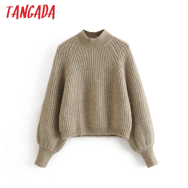 Tangada корейский шик с пышными рукавами водолазка свитер для женщин короткий стиль дамы конфеты цвет сладкий вязаный джемпер Топы 3H51 - Цвет: Темно-серый