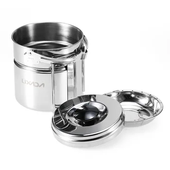 

Stainless Steel Bail Handle Camping Pot with Internal Steaming Dish Foldable Handle Outdoor Pot Cooking Set Tableware Pot