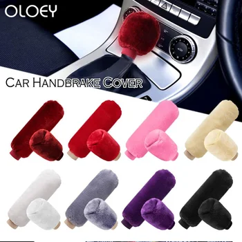 

2pcs Car Handbrake Grip Covers Soft Plush Sleeve Winter Warm Hand Brake Gear Shift Knob Cover Handle Universal Auto Decoration