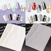 Горячая Распродажа, 1 шт., золотые, серебряные 3D наклейки для ногтей, прямые изогнутые вкладыши, полосы, ленты, обертывания, геометрические украшения для ногтей