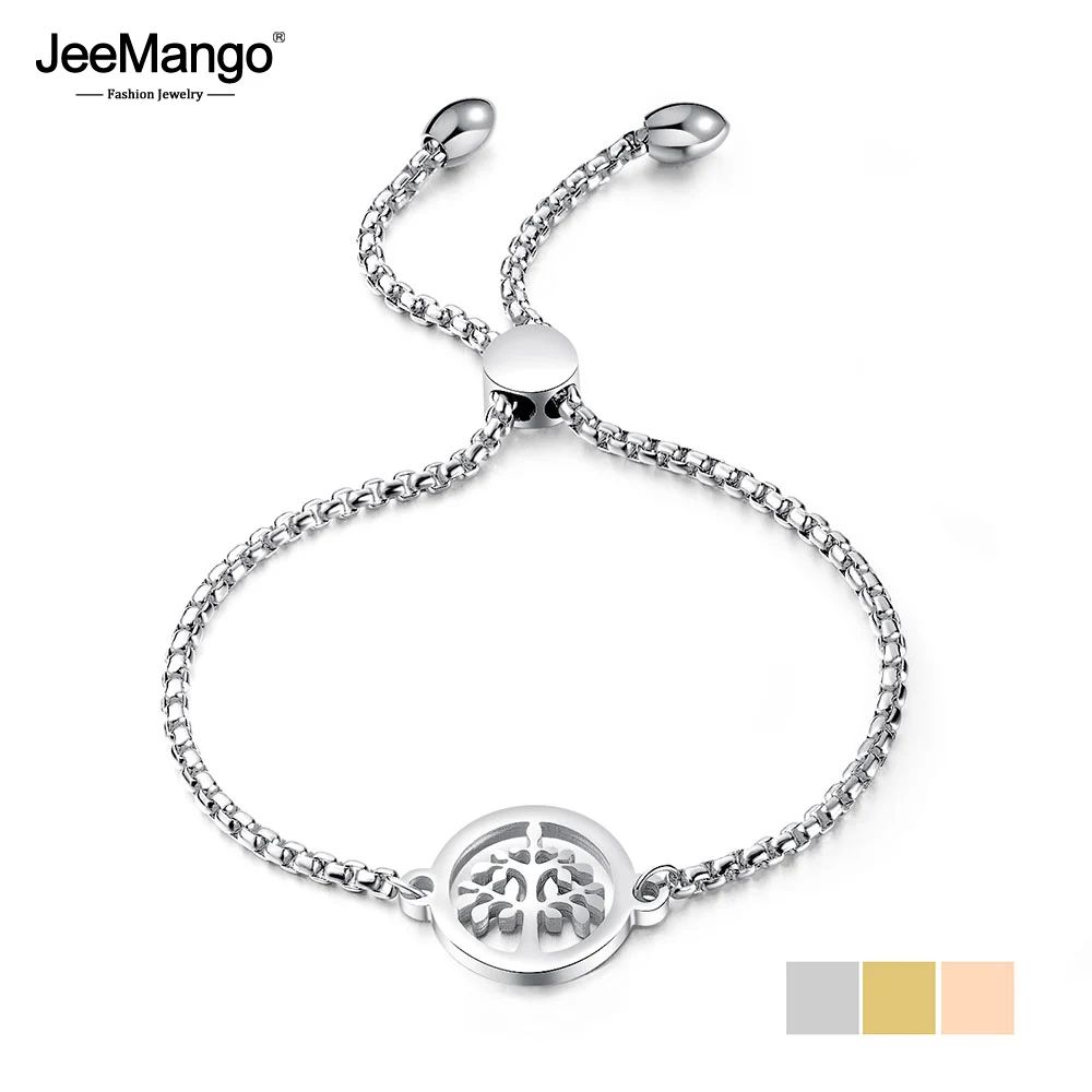 JeeMango Титан Нержавеющая сталь растения браслеты с деревом браслеты для девочек розовое золото Регулируемый звено цепи браслет JOGS1025