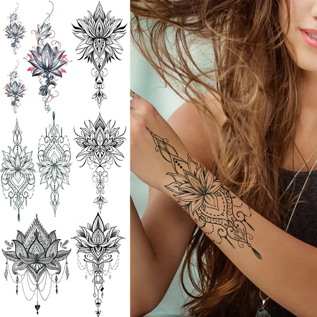 Fake Jewels Mandala Henna Flower Rose Temporary Tattoos For Women Girls  Snake Flora Fake Tattoo Sticker Sexy Back Body Tatoos - Temporary Tattoos -  AliExpress