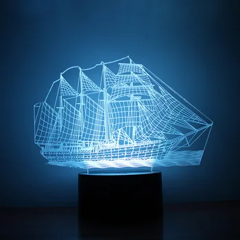 

Sailboat Desk Night Light Acrylic Colorful Bedside Modern Led Gift Touch Switch Bedroom 3D Illusion ABS Base Battery Powered