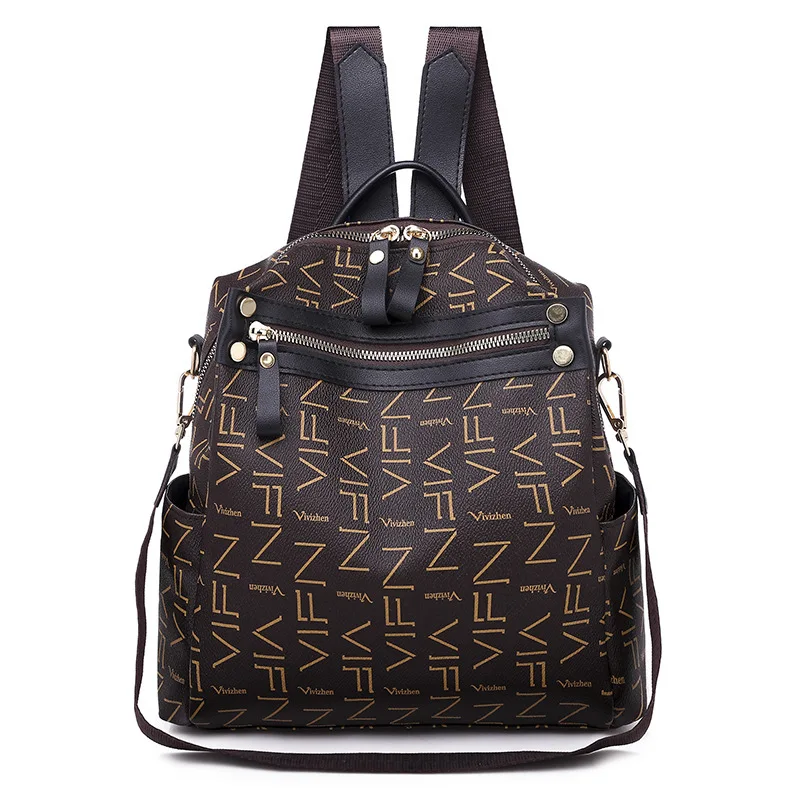 

Cross Border Backpack Women's Soft Leather Korean-style Outdoor Small Backpack Trendy Letters Multi-functional Shoulder Backpack