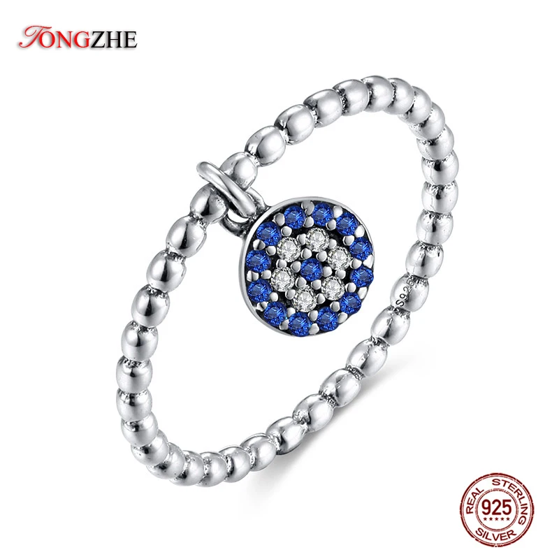 TONGZHE 925 пробы серебряные кольца от сглаза для женщин синий камень искусственные