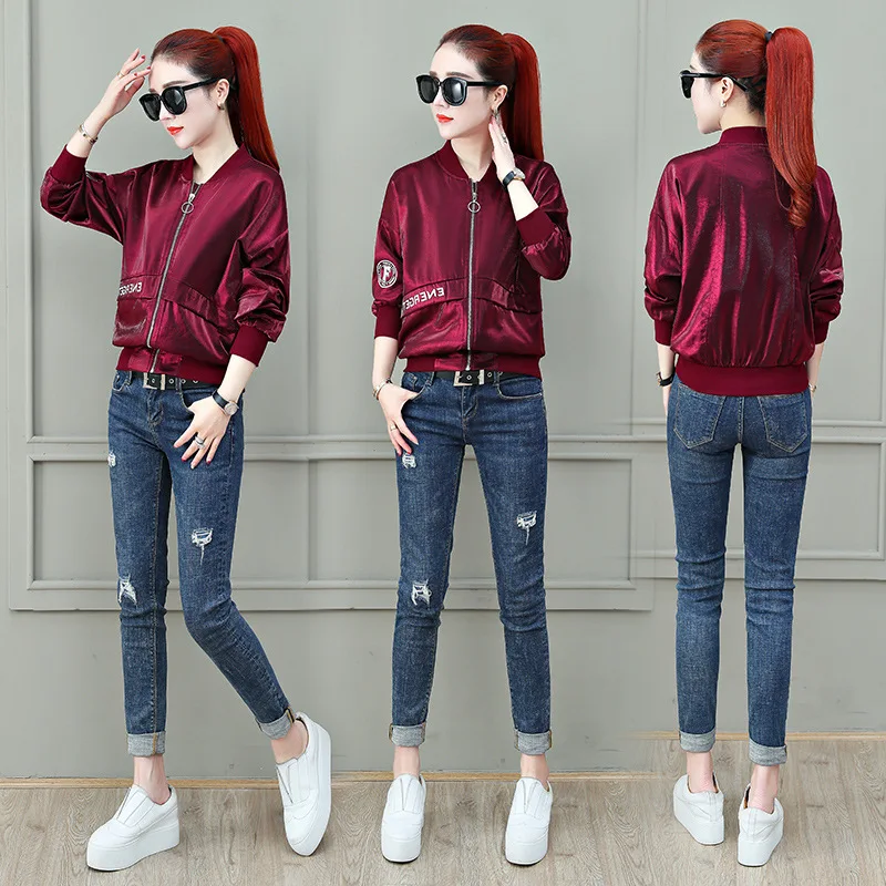 

Early Autumn Baseball Uniform Short Jacket Female Spring And Autumn Cardigan Casual's Glitter Jacket 2019 New Style Popular Tops