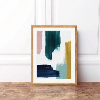 

Abstract Painting Featuring Teal Print Navy Blue and Blush Pink Strokes Contemporary Wall Art Picture Canvas Painting Home Decor