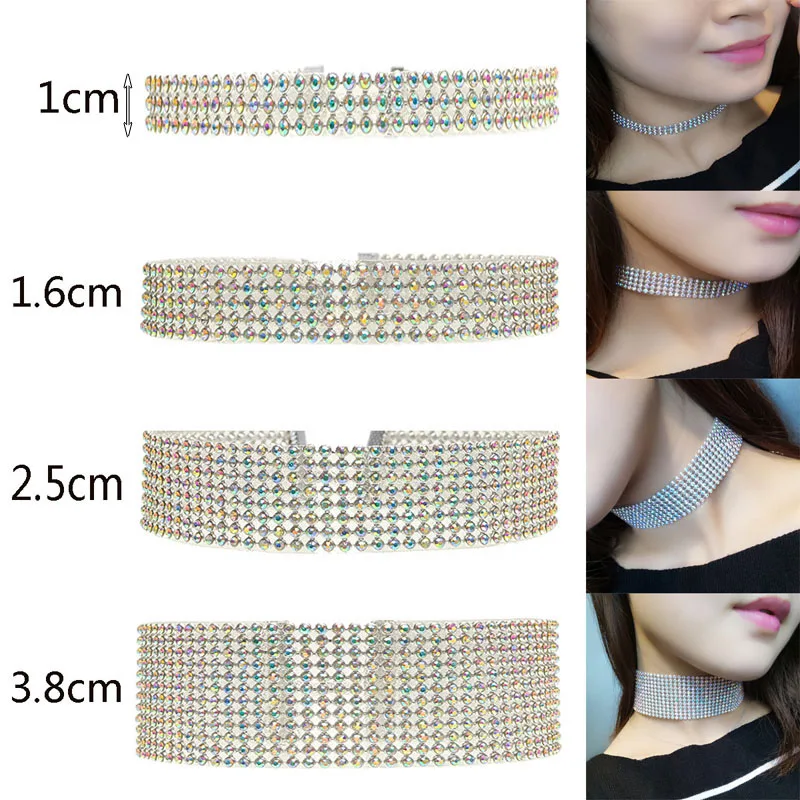 GraceAngie-1pc-Shiny-Rhinestone-Transparent-Colorful-Optional-Silver-Color-Alloy-Chain-Choker-Necklace-Women-Party-Accessories