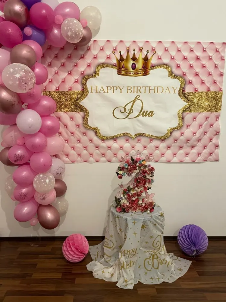 Photography Backdrop Princess Pink Gold Crown Headboard Sofa Happy Birthday Party Poster Portrait Photo Background Photo Studio photo backdrop