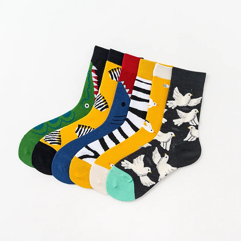 3 пары, женские и мужские Забавные милые носки с рисунками из мультфильмов, носки для скейтборда в стиле Харадзюку, креативные носки с рисунками животных, акулы, зебры, Размеры 35-43