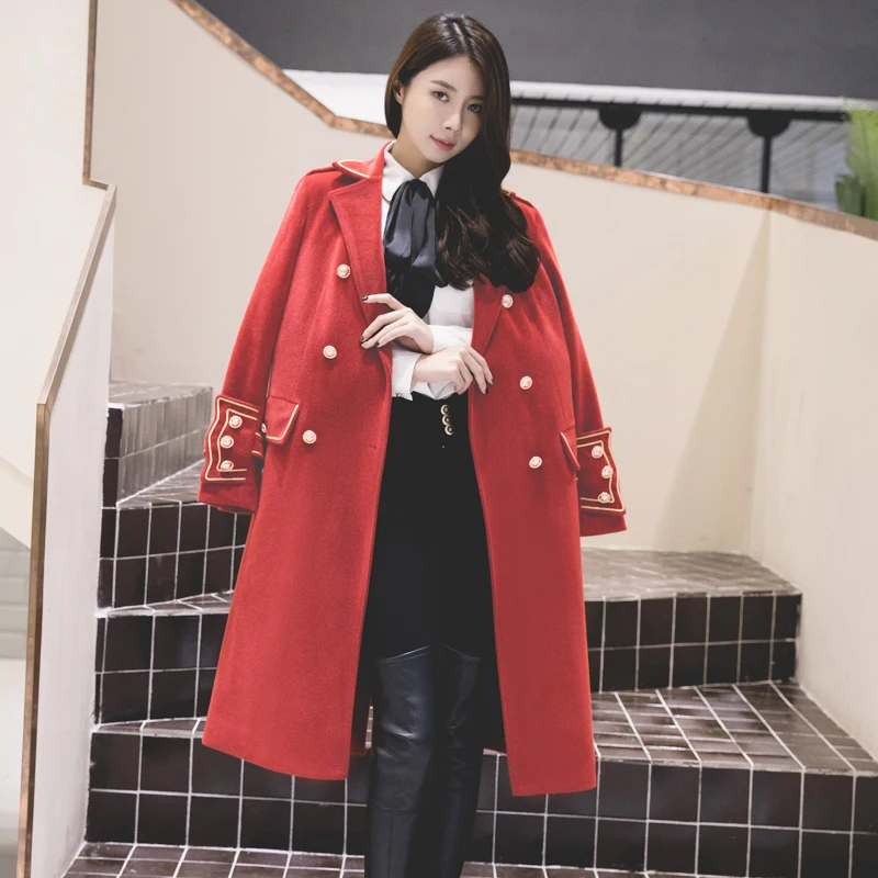 Двубортное шерстяное пальто в стиле милитари для женщин, британский стиль, для работы и бизнеса, корейский Тренч, верхняя одежда, зимние женские пальто