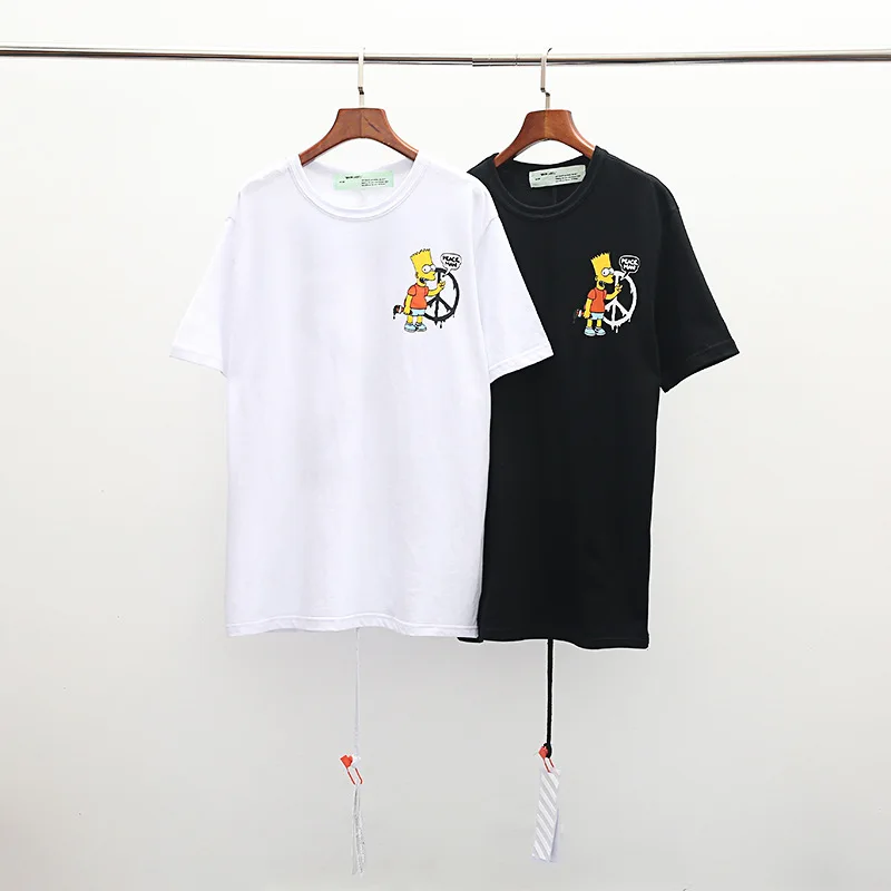 19SS OFF-WHITE OW Повседневная Симпсон брызг чернила стрелка-указатель личности дикий короткий рукав Футболка мужская