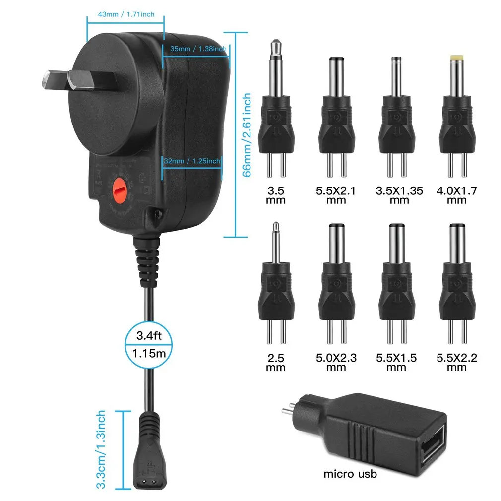 3-12 В 12 Вт Регулируемый источник питания с DC USB наконечниками многофункциональное зарядное устройство Портативный регулятор напряжения Переключатель адаптер питания