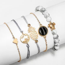 Z женский, черный сплав геометрический Ажур ананас черный опал черепаха карта Любовь Сердце браслет Пять предметов