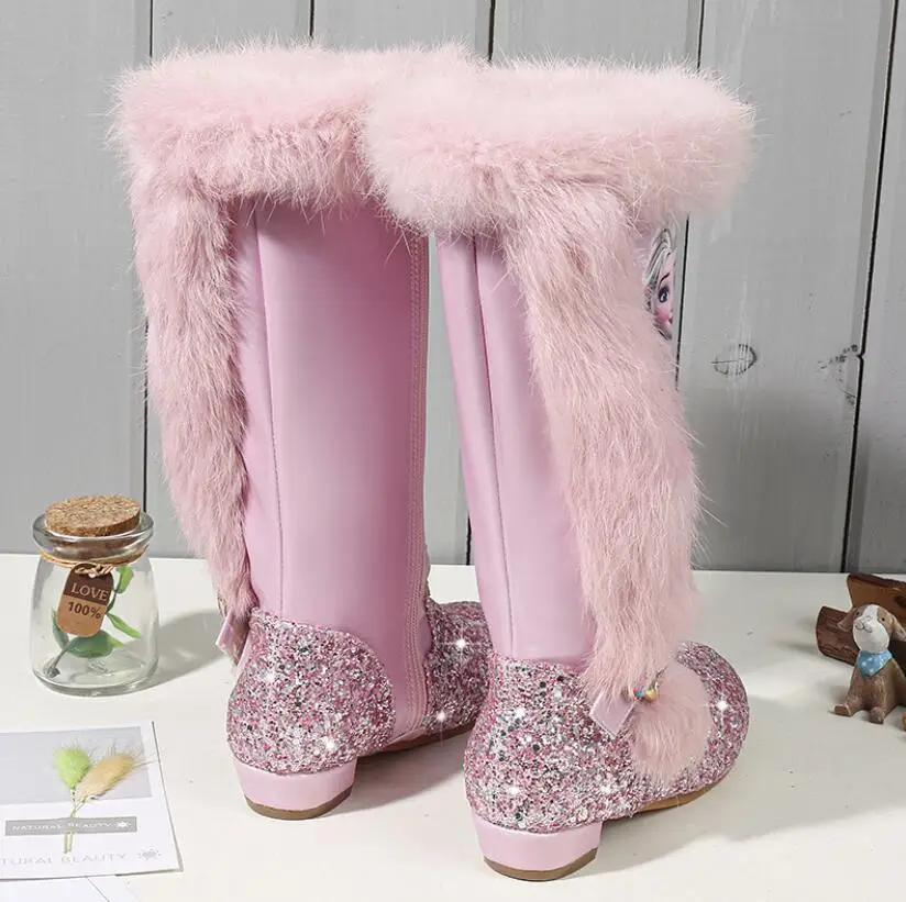 Frozen-botas altas de terciopelo para niñas, botines hasta la rodilla,  zapatos de nieve, color rosa y azul, Invierno - AliExpress Madre y niños