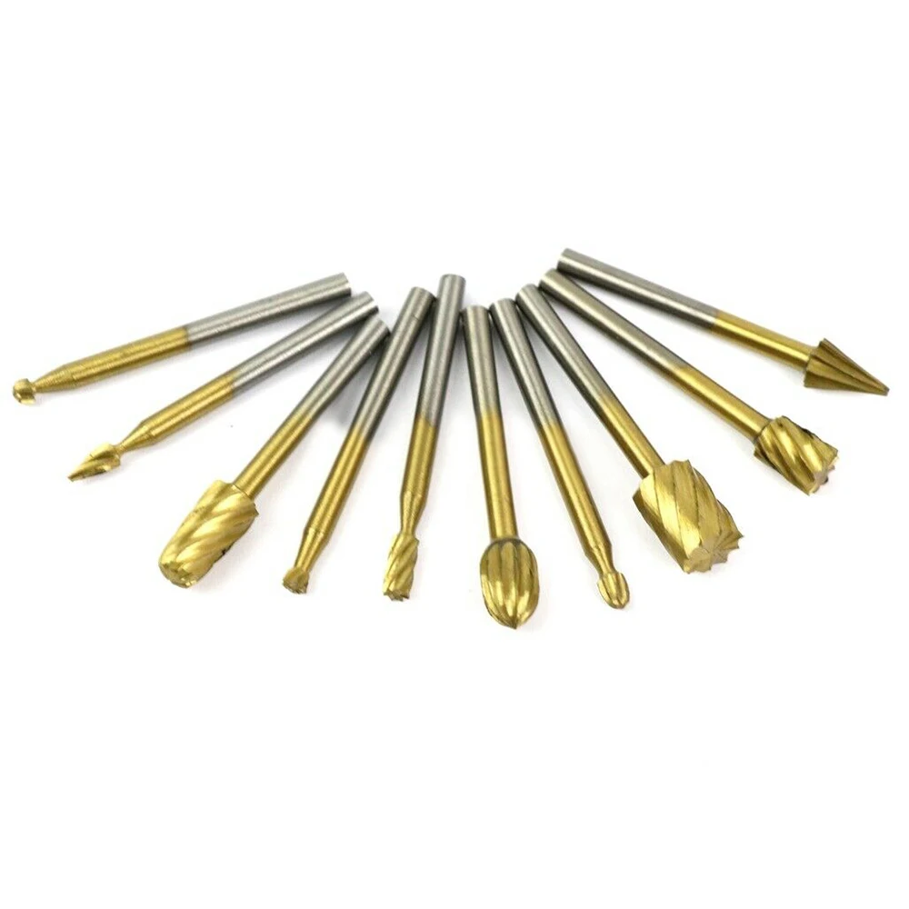 10*Burr Bit 12*Cutting Wheels Tungsten Carbide Metal Cutting Carving Grinding Cutter Burrs Tool Set Silver+Gold