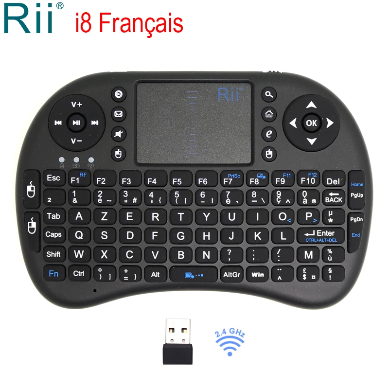 Teclado sem Fio Mouse com Touchpad Handheld para Box Francês Mini Air tv Smart Français Azerty Teclado i8 Rii 2.4ghz