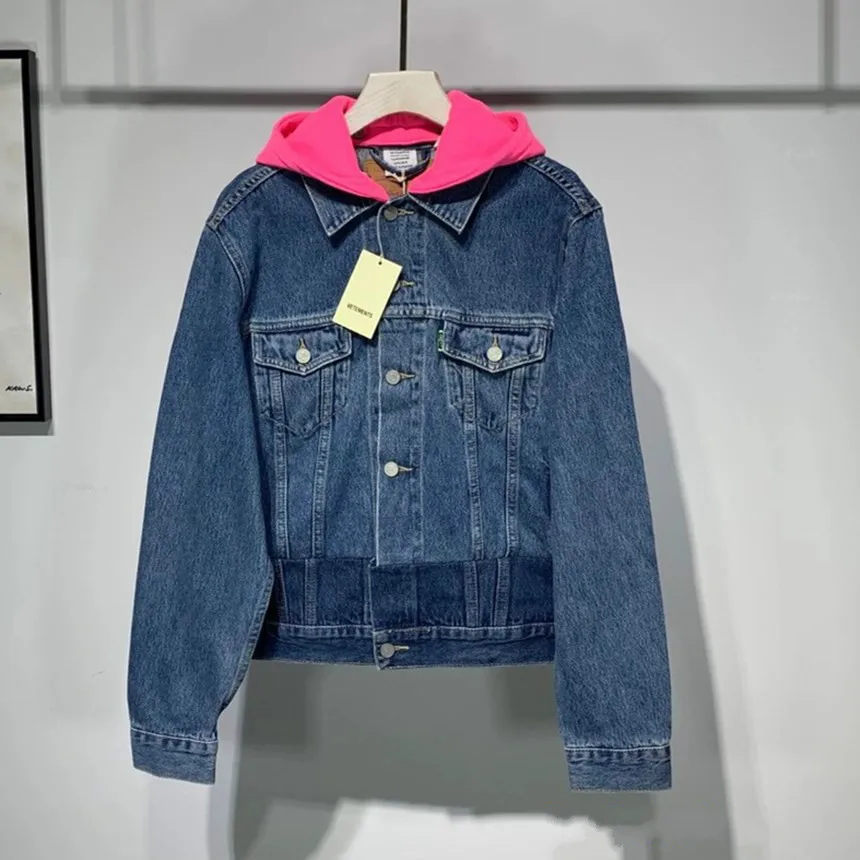 

Embroidery Vetements Removable Collar Denim Jacket High Quality Hem Stitching Color Jackets VTM Metal Button Pocket Casual Coat