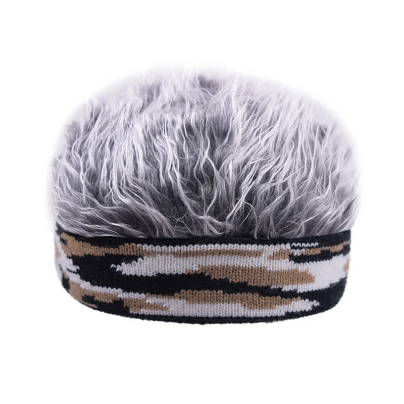 MYZOPER, камуфляжный вязаный парик, шапка Skullies Beanies, забавная хип-хоп унисекс, эластичная, сохраняющая тепло зимняя шапка