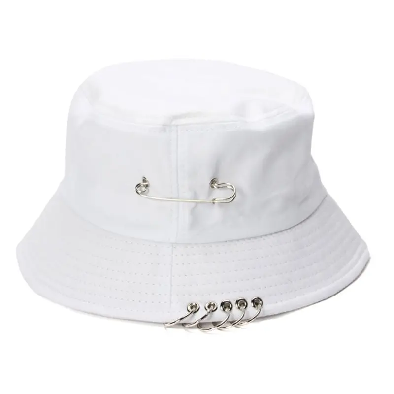 Harajuku Brooch Ring Bucket Hats Men Women Pop Fisherman Cap