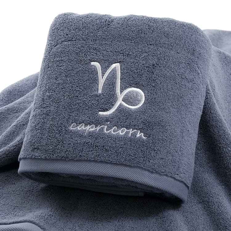 Gray Capricorn Хлопок банное полотенце созвездие шаблон полотенце s белый серый с вышивкой полотенца махровые девушка/мужчины ванная комната прямоугольное банное полотенце - Цвет: Gray Capricorn