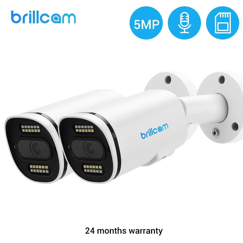 Brillcam пакет 2 Камеры Скрытого видеонаблюдения POE 5MP IP Cam пуля Крытый Onvif ИК-камера с