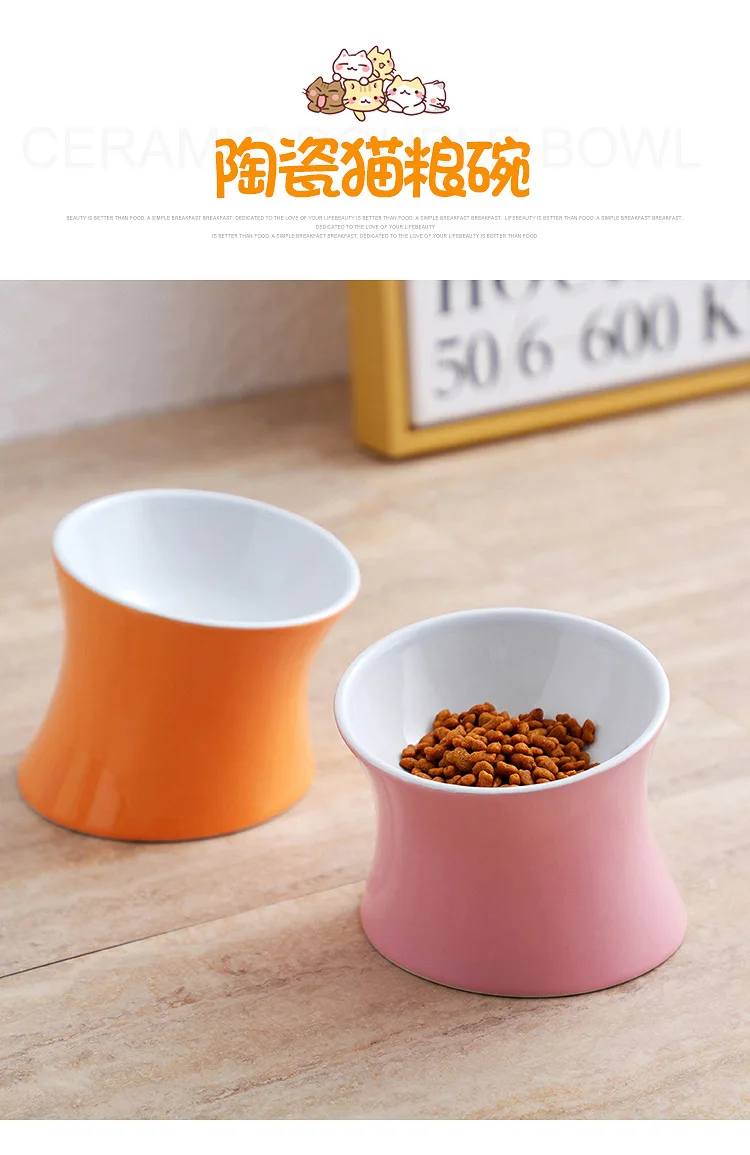 Ceramic Factory Direct Selling Creative Day Korean Style High Base Pet Cat Bowl Persian Cat Food Bowl Food Basin Cat Food Bowl C