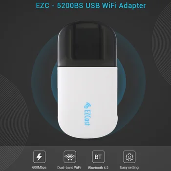 

EzCast USB WiFi Adapter High Speed 2.4G+5G Wireless Bluetooth 4.2 600Mbps Dongle for Office Caring Computer Supplies